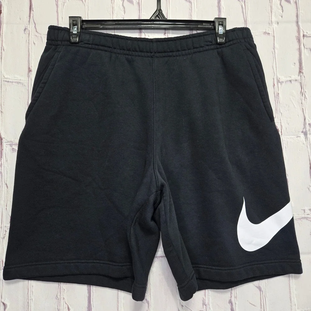 Nike Fleece Shorts Black Oversized Swoosh Logo Athletic Gym Mens 2XL BV2721-010